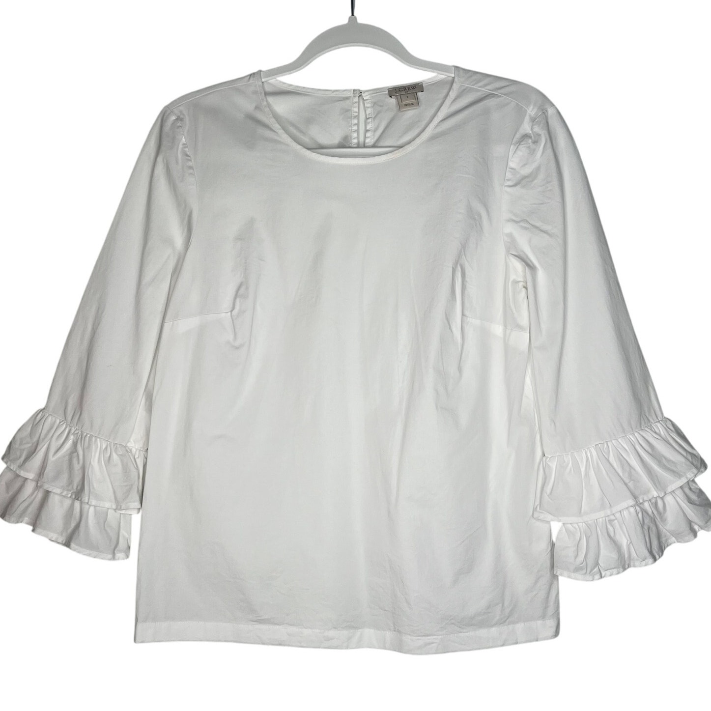 J. Crew White Cotton Poplin Ruffle Cuff Blouse Size 2